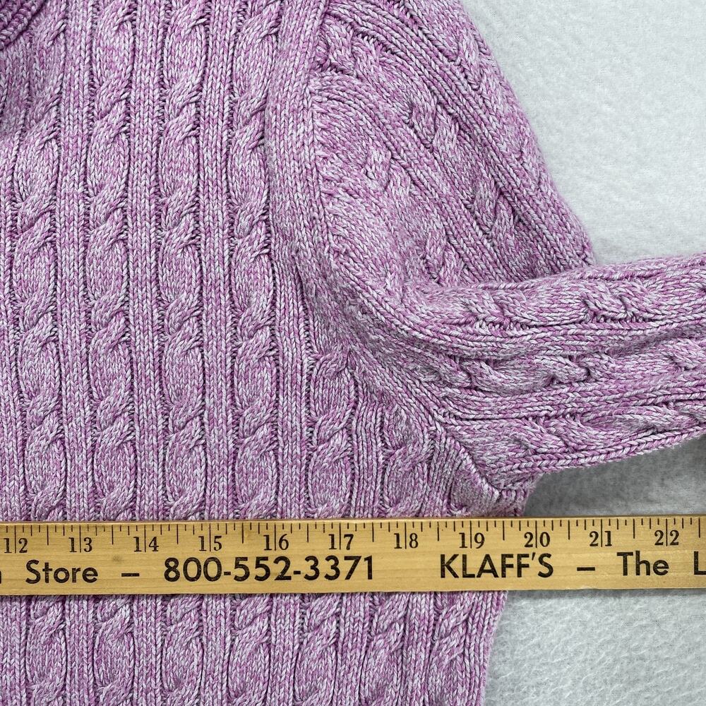 LL BEAN Cardigan Womens L Sweater Button Up Ribbed Cable Knit Cotton Purple - Picture 9 of 11